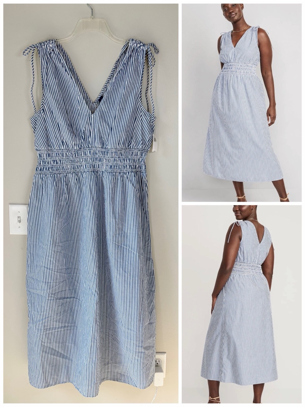 Old Navy Sleeveless Blue and White Striped Ruched Cotton Midi Maxi Dress